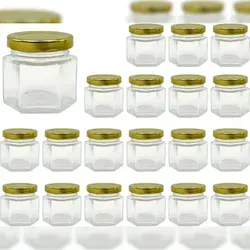20x Kleines Sechseckiges Honigglas mit Deckel 60 ml - Ideal zur Aufbewahrung von Honig, Marmelade, Gewürzen, Joghurt