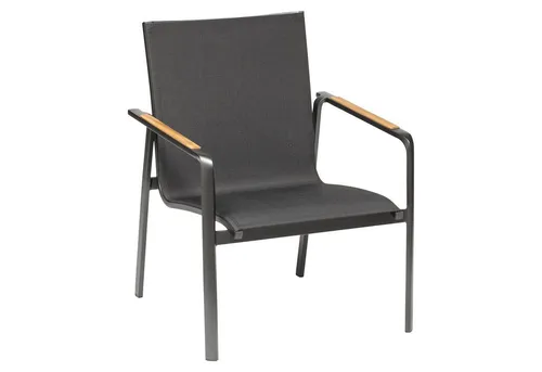 Kettler Lounge Stapelsessel DIAMOND anthrazit charcoal Teak - Gartenstühle mit hochwertigem Aluminiumgestell und edlen Teak-Armlehnen, wetterfest und pflegeleicht für stilvolle Entspannung im Freien.