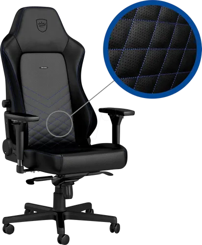 noblechairs HERO Gaming Stuhl schwarz/blau - Ergonomischer Bürostuhl für Gamer, mit stufenlos einstellbarer Lendenwirbelstütze und Memory Foam Kopfstütze für höchsten Komfort bei langen Sitzsessions.