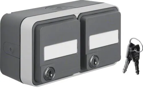 Berker 2fach Schutzkontakt-Steckdose abschließbar - Doppelsteckdose Aufputz W.1 Grau, mit erhöhtem Berührungsschutz und Klappdeckel für sichere Nutzung