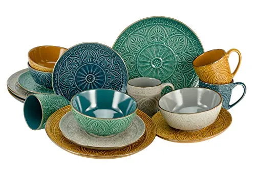 CreaTable, 22561, Serie SAMARKAND, 16-teiliges Geschirrset für 4 Personen, Kombiservice aus Steinzeug, spülmaschinen- und mikrowellengeeignet, Qualitätsproduktion