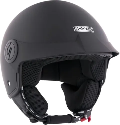 Sparco Demi-Jet Helm mit Peak für Motorräder Mattschwarz mit ABS-Schale Größe XL