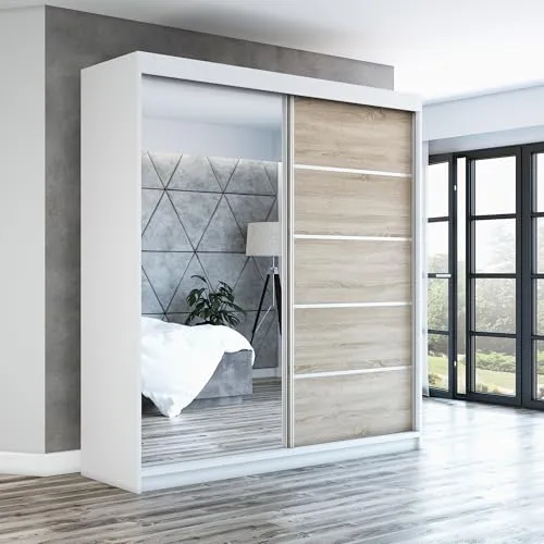 Schwebetürenschrank GAP, 2-türig mit Spiegel - Schwebetürenschrank 180 cm, modernes Design mit hochwertigem Aluminium und leichtläufigem Schiebetürsystem für optimalen Komfort und Platzersparnis.
