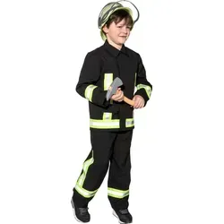 Feuerwehr Kostüm Samy für Kinder - Schwarz - Größe 104 - Kostüm für kleine Feuerwehrmänner, inklusive Jacke und Latzhose mit Reflexstreifen. Ideal für Karneval oder Rollenspiele und fördert die Fantasie!
