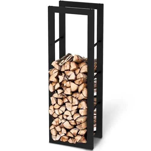 holz4home® Kaminholzregal aus Metall Schwarz - 125x25x40 cm - Aschesauger und Kaminholzregal in einem, mit robuster Metallkonstruktion und elegantem Design. Inklusive praktischem Ofenhandschuh für sicheres Handling.
