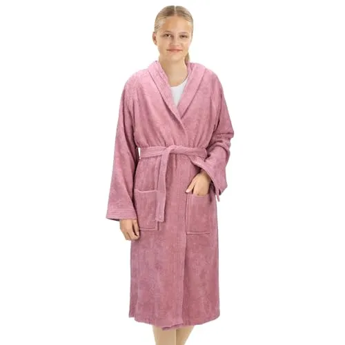 HOMELEVEL Kinder Bademantel aus Frottee Baumwolle - Kuscheliger Morgenmantel für Mädchen und Jungen - Vielseitiger Kinderbademantel aus 100% Baumwolle, super weich und ideal nach dem Duschen oder am Strand. Mit Gürtel, Taschen und Kapuze für maximalen Komfort und Schutz.