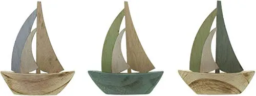Dekoleidenschaft 3 Mini Segelboote aus Holz, 10x12 cm, Maritime Deko, Segelschiffe, Dekoboote, Figuren-Set, Holzboote, Dekofigur, Holzschiffchen, Badezimmer Deko Schiffe