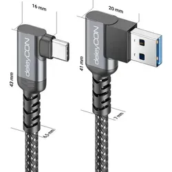 deleyCON 0,5m USB-A auf USB-C Kabel Kurz 2x Winkel USB 3.0 5Gbps (USB 3.2 Gen1) 90 Grad