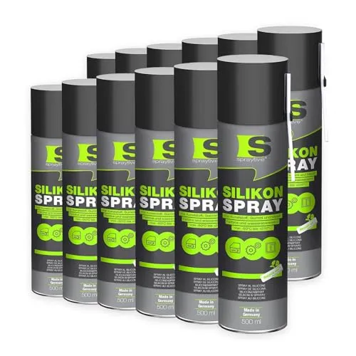 Spraytive 12 x 500ml Silikonspray - Schmiermittel & Gleitspray für Auto, Gummi, Kunststoff & Metall - Farblos, wasserabweisend, rückstandsfrei - von -50 °C bis +250 °C - Made in Germany