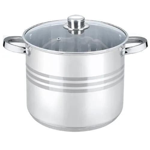 4BIG.fun Kochtopf 11 L Edelstahl 26 cm mit Deckel - Kochtöpfe: Hochwertiger Edelstahl-Kochtopf mit 11 L Fassungsvermögen, ideal für Suppen und Eintöpfe. Inklusive Glasdeckel für energiesparendes Kochen und praktische Messskala.