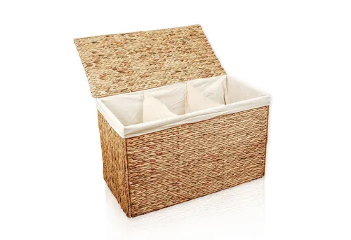 Lycce Wäschesortierer Wäschekorb 3 Fächer - Wäschesortierer aus Wasserhyazinthe, stilvoll und funktional mit 150 l Fassungsvermögen für eine einfache Wäscheorganisation.