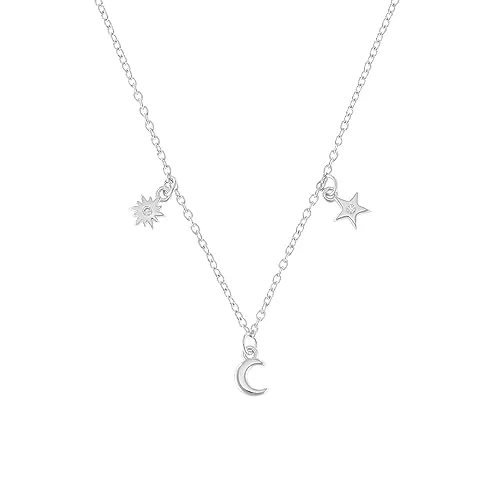 s.Oliver Kette mit Anhänger 2036883 - Mädchen Schmuck - Ketten mit Anhänger: Hochwertige 925 Sterling Silber Kette für Mädchen mit funkelnden Zirkonia und Anhängern von Sonne, Mond und Sternen, symbolisiert Lebensfreude und Glück.