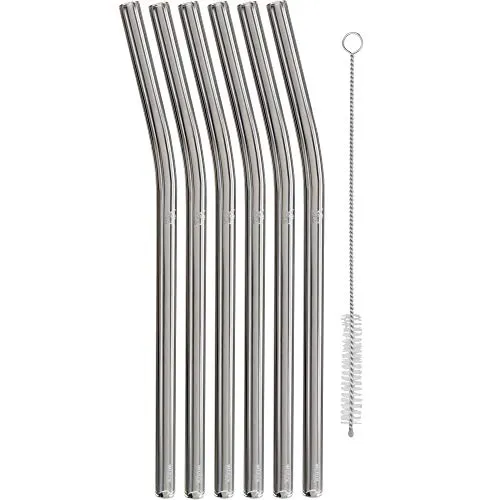 WMF Baric Glasstrohalme-Set 7-teilig, 6 Trinkhalme gebogen mit Reinigungsbürste, umweltfreundlich, Strohhalm wiederverwendbar, für Heiß-/ Kaltgetränke