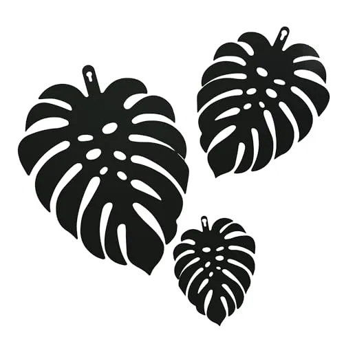 UNUS Monstera Wandaufhänger 3er-Set aus Metall: Tropische Blätter in Grün Schwarz oder Rostoptik, mit klappbarem Aufhänger für 3D-Optik, Moderne Wanddekoration für Innen & Außen