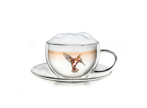 Creano Teeglas Thermo Tasse mit Untersetzer “Rot” 250ml, Borosilikatglas, 2-teilig