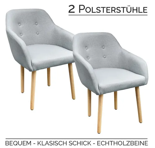 Kingpower Esszimmerstuhl Set mit Armlehne - Hellgrau - Stühle im skandinavischen Design, erhältlich im 2er, 4er, 6er oder 8er Set. Bequem gepolstert mit robusten Echtholzbeinen, ideal für gemütliche Esszimmeratmosphäre.