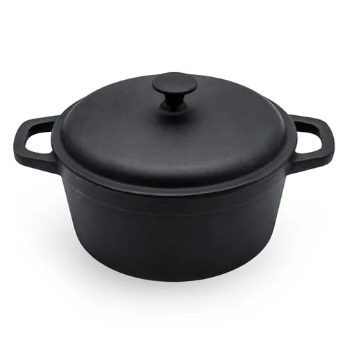 Spetebo Gusseisen Topf mit Deckel 20 cm - Vielseitiger Grill- und Schmortopf - Pfannen: Robuster Gusseisen Topf mit 2 Griffen und Deckel, ideal für alle Herdarten und ausgezeichnete Wärmespeicherung, perfekt zum Braten und Backen.