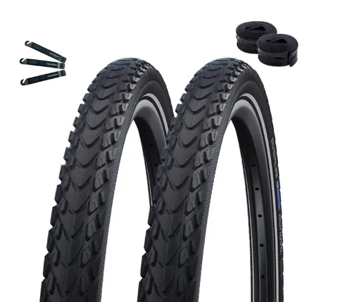 maxxi4you Fahrradreifen 2x Schwalbe Fahrradreifen Marathon + 2x Schläuche AV inkl. Reifenheber