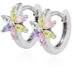 NKlaus Paar Blumen Klappcreolen mit Zirkonia in bunt - Ohrringe für Damen aus 925 Sterlingsilber, rhodiniert und mit funkelnden Zirkonia verziert. Perfekt für einen farbenfrohen Akzent im Alltag!