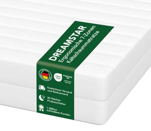 DREAMSTAR Easy Sleep Matratze 80x200cm H2 – Ergonomische Kaltschaummatratze für optimalen Schlafkomfort - Erleben Sie erholsamen Schlaf mit der DREAMSTAR Matratze. Hochwertige Materialien und ergonomisches Design bieten optimalen Komfort. Abnehmbarer Bezug, waschbar bis 60°C, für ein frisches Schlafklima.