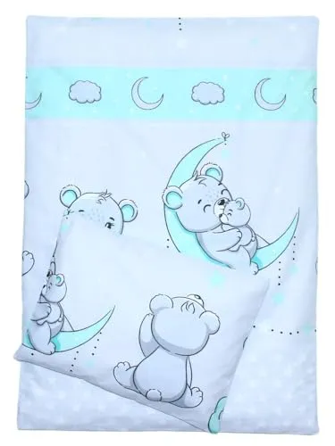 Kinderwagenset Baby Bettwäsche für Kinderwagen Bezüge Decke Kissen (Minze, 4 tlg)