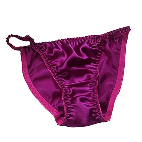 LSHARON Damen Tanga aus Seide, sexy, 100 % Maulbeerseide, Tanga, Tanga, Dessous, Unterwäsche, Slip Gr. XL (Etikett XXL), violett
