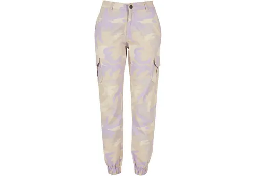 Urban Classics Damen High Waist Camo Cargo Trousers - Lilac Camo, 27 EU - Damen-Hosen mit idealer Passform und reichlich Stauraum dank zwei Cargo-Taschen, zwei Eingrifftaschen und zwei Gesäßtaschen.