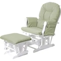 Relaxsessel MCW-C76 - Schaukelstuhl mit Hocker - Sessel in hellgrün mit weißem Gestell, gepolstert und mit Armlehnen für höchsten Komfort. Ideal zum Entspannen und Ausruhen.