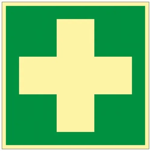 Erste Hilfe Schild Kunststoff nachleuchtend selbstklebend  200 x 200 mm