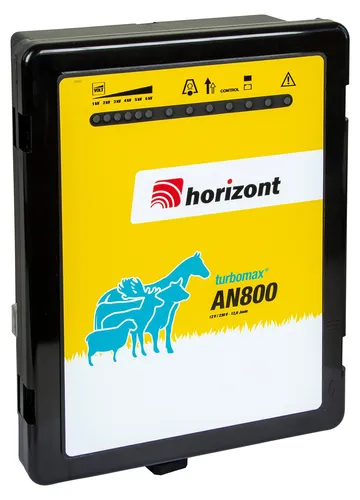 horizont Weidezaungerät turbomax AN800, 12V/230V, 8 Joule - Kombigerät für zuverlässigen Betrieb mit Netzstrom oder Akku. Ideal für Zaunlängen bis 21 km, leistungsstark für viele Tierarten. Perfekt für hohe Ansprüche in der Tierhaltung.