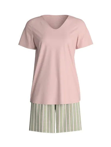 CALIDA Damen Shorty Graphic Nights (2 tlg) – 100% Baumwolle, weich und pflegeleicht - Bequemer 2-teiliger Schlafanzug in tea green, mit V-Ausschnitt und Kurzarm. Ideal für entspannte Nächte, aus hautfreundlicher Baumwolle gefertigt.