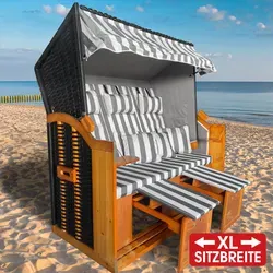BRAST Strandkorb 3-Sitzer XL Ostsee - Großer 3-Sitzer Strandkorb mit verstellbarer Rückenlehne, ideal für 2-3 Personen. Robustes Polyrattan und eine Tragkraft von bis zu 500 kg machen ihn perfekt für entspannte Tage am Strand.