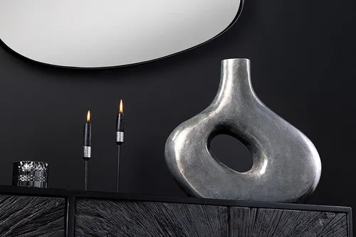 riess-ambiente Dekovase RING 40cm dunkelgrau – Handgemachte Tischvase für Trockenblumen - Vasen für getrocknete Blumen, einzigartige Donut-Form aus pflegeleichtem Aluminium-Metall, ideal für stilvolle Akzente in jedem Raum.