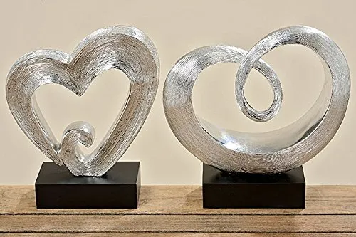 Dapo 2 x Dekorations-Figur Herz H27cm Silber Regal-Kommode-Tisch-Fensterbank-Schrank-Dekoration-Figur-Herz