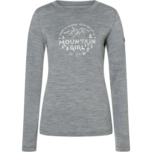 Super.Natural W Mountain Girl LS Shirt - cashmere grey melange/white stone (77F) L - Das W Mountain Girl LS Shirt für Damen vereint Komfort und Funktionalität. Hergestellt aus hochwertiger Wolle, ist es leicht, atmungsaktiv und schnelltrocknend – ideal für Outdoor-Aktivitäten und den Alltag.