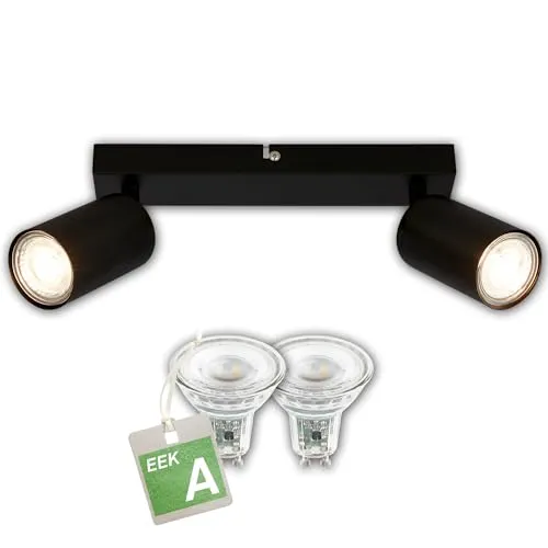 B.K.Licht LED Deckenlampe schwenkbar, 3000K - Moderne Deckenlampe in Schwarz, 2-flammig mit 50.000h Lebensdauer und 450 Lumen pro Lampe, ideal für gezielte Beleuchtung in Wohnzimmer, Schlafzimmer oder Küche.