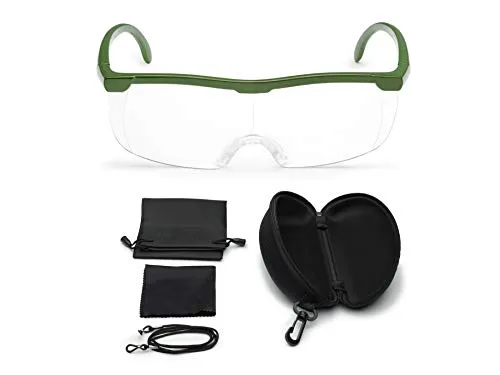 FALINGO Lupenbrille Vergrößerungsbrille Leselupe Lupe auf der Nase optische Vergrößerung auf 200% inkl. Hardcase und Zubehör (Grün)