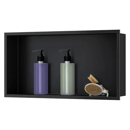 sunrik Wandnische Dusche Edelstahl, Duschnische Lagerung 30x60x10cm,Schwarz | Nische Ohne Regal, Wandnische Einzelregal Lagerung