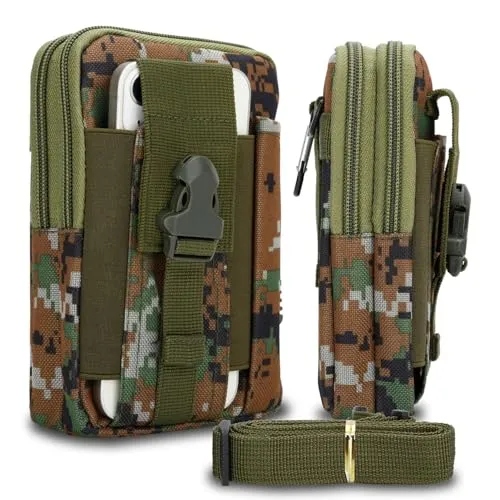 Cadorabo Taktische Handytasche in Camouflage GRÜN -Molle-EDC-Tasche kompatibel mit Samsung Galaxy S24 Ultra mit Schultergurt -Handyhalter, Militär Gürteltasche, Hüfttasche