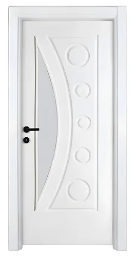Moderne Weiße Holztür BY-510 für Sicherheit und Stil - Elegante 1-flügelige Holztür mit PVC-Beschichtung, ideal für Wohnräume. Mit Milchglas-Elementen und 2 Jahren Herstellergarantie bietet sie Sicherheit und ansprechendes Design.