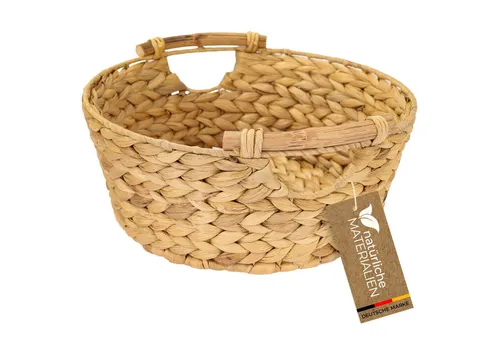 HMF Aufbewahrungskorb Präsentkorb, runder Aufbewahrungskorb mit Holzgriffen, geflochten aus, natürlicher Wasserhyazinthe, 30 x 12 cm