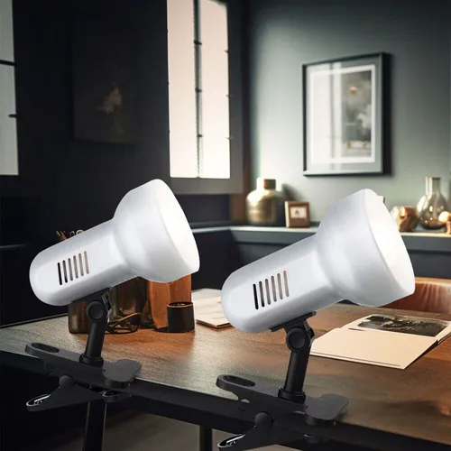 Klemmstrahler Spotlampe - Flexibel und Platzsparend - Tischleuchte im 2er Set, ideal als Leselampe. Schnell an Möbeln befestigbar, schwenkbar für optimale Ausleuchtung. Modernes Design in Silber.