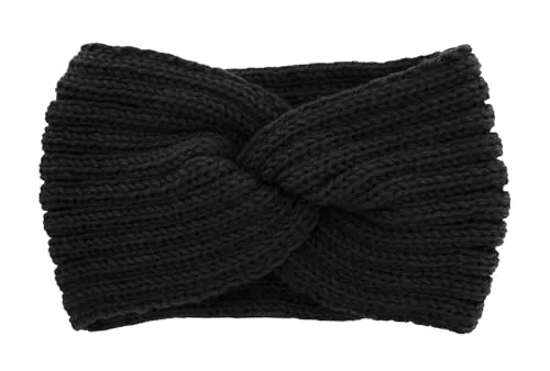 axy Damen Strick Stirnband mit Twist Knoten, Winter Haarband, Headband gestrickt Haarband (Schwarz)