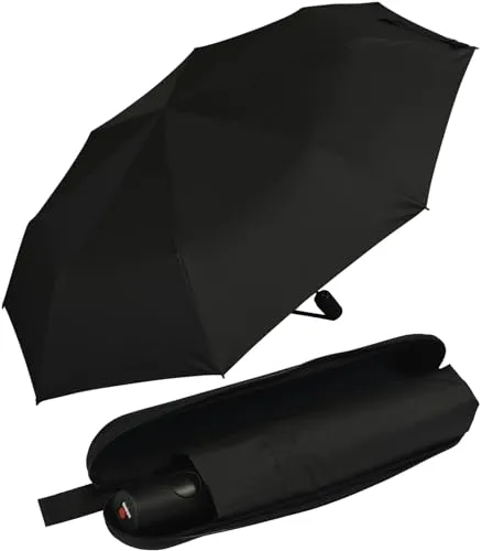 Knirps Taschenschirm mit Auf-Zu-Automatik - Black - Hochwertiger Taschenschirm von Knirps, 98 cm groß, mit praktischer Auf-Zu-Automatik für mühelose Bedienung. Kompakt und stabil, ideal für Wind und Regen, inklusive schützendem EVA Case.