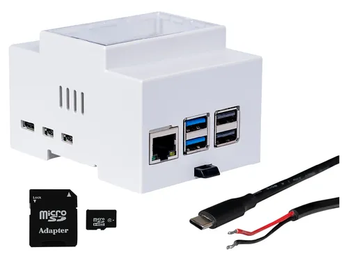 JOY-IT Hutschienen Set P5-8GB PO-PI5-SET01 - DIN-Hutschienengehäuse für Raspberry Pi 5, mit passiven Kühlkörpern und transparentem Panel für schnellen Zugriff – ideal für DIY-Projekte und Elektronikenthusiasten.