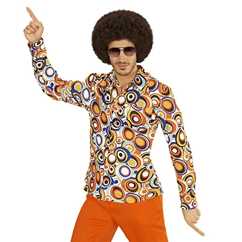 W WIDMANN - 70er Jahre Herrenhemd, Bubbles - Kostüm-Outfits für Erwachsene, authentischer 70er-Jahre-Look mit farbenfrohem Muster, ideal für Karneval und Mottopartys.