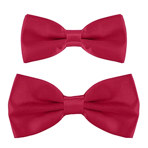 DonDon Vater-Sohn Fliegen Set im Partnerlook, bereits gebunden und verstellbar - Kirschrot