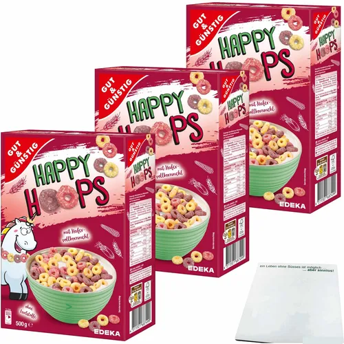 Gut&Günstig Happy Hoops Cerealien Ringe mit Fruchtgeschmack 3x500g Packung usy
