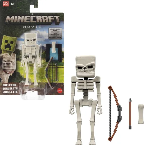 Mattel Minecraft Actionfigur- und Zubehörset, 10 cm große, bewegliche Sammelfigur Skelett, inspiriert von EIN Minecraft Film, JFR60, [Mehrfarbig]