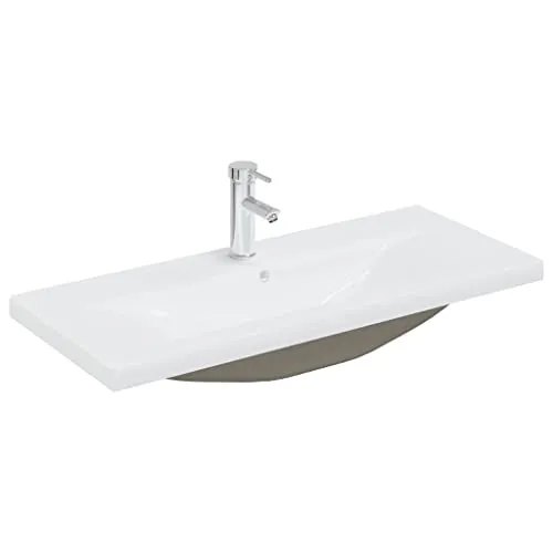 vidaXL Einbauwaschbecken mit Wasserhahn - Waschschalen, modernes Keramikwaschbecken mit praktischem Überlauf und einfacher Reinigung, ideal für jedes Badezimmer oder Gäste-WC.